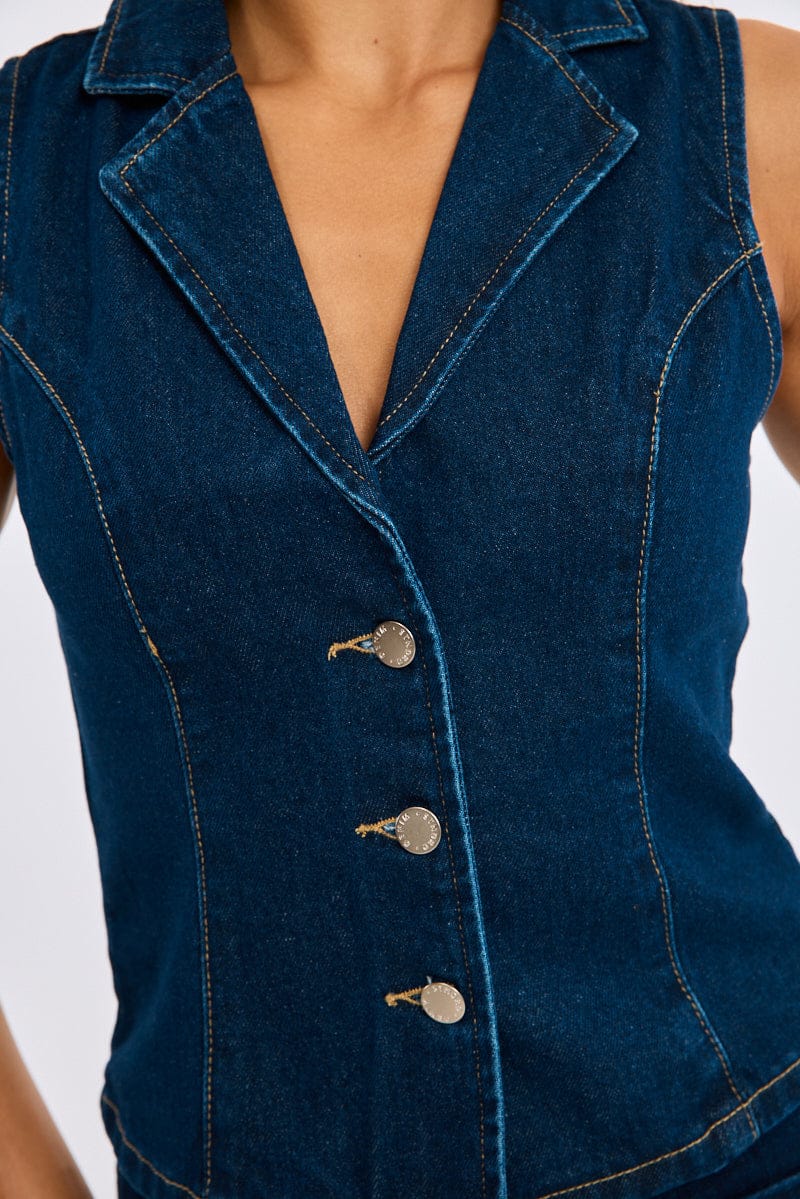Denim Collar Denim Vest for Ally Fashion