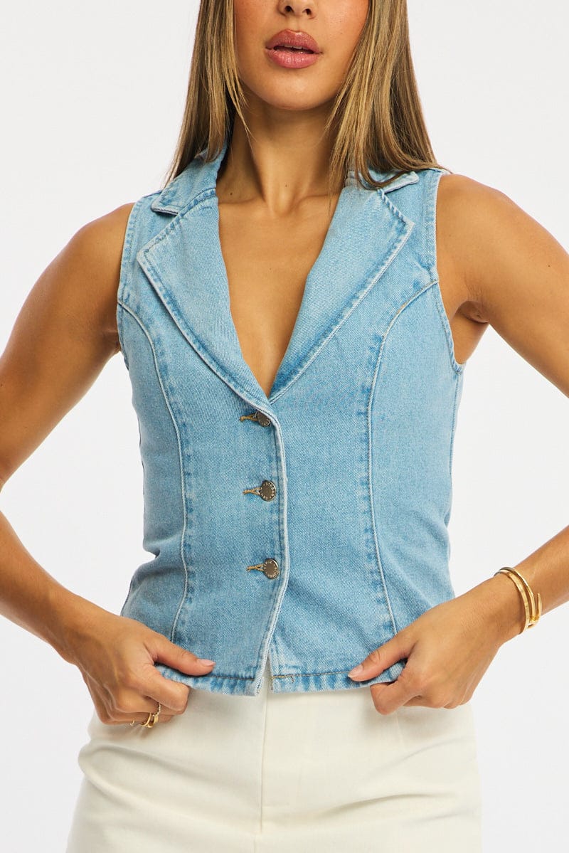Denim Collar Denim Vest for Ally Fashion