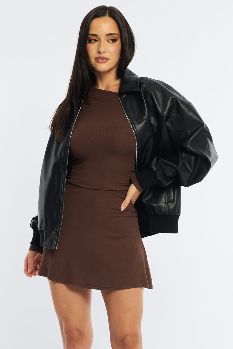scoop faux leather dress Scoop Neck Crisscross Ties Halter Bodycon Vegan Leather Mini Dress main image 0
