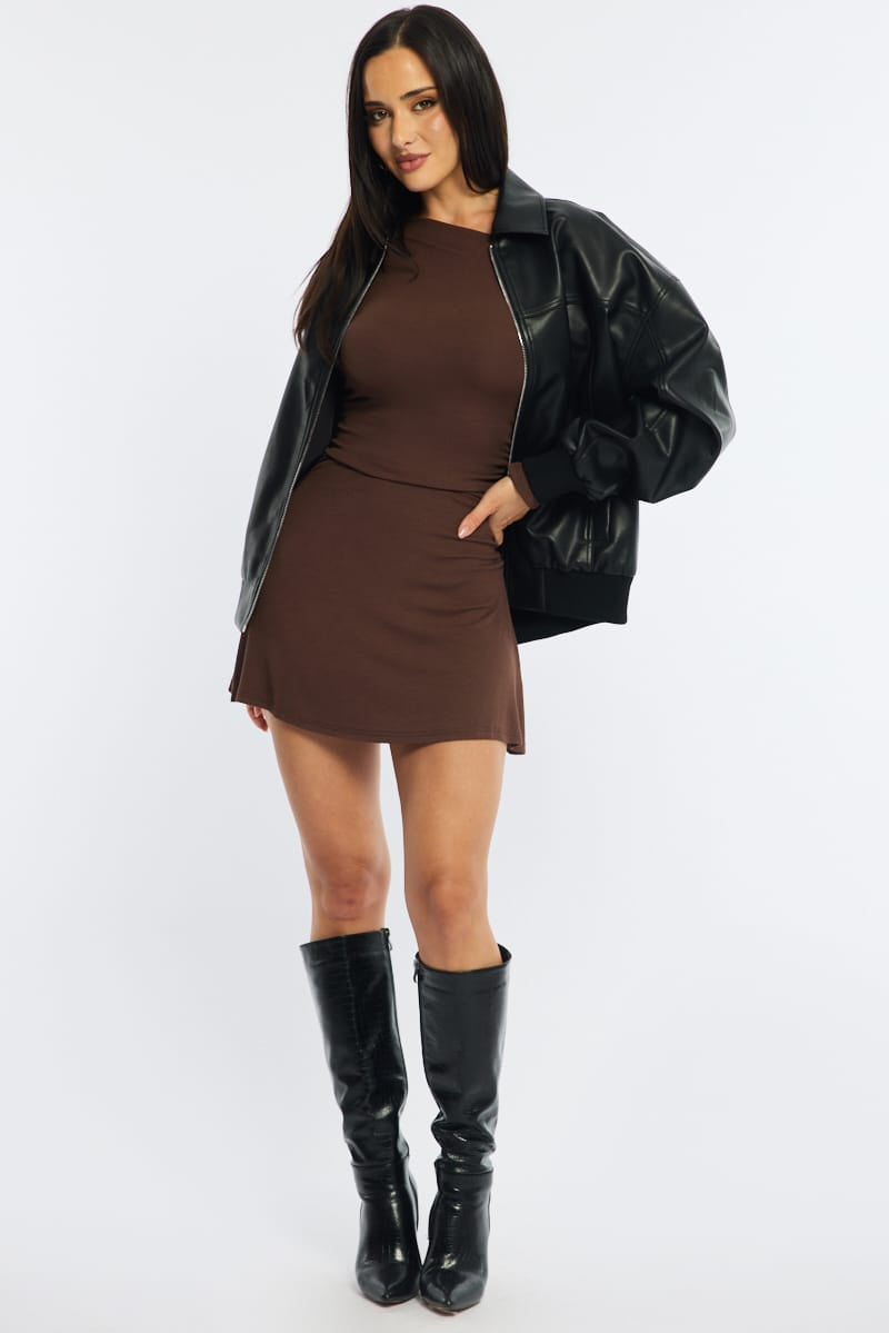Black Bomber Jacket Faux Leather for Ally Fashion