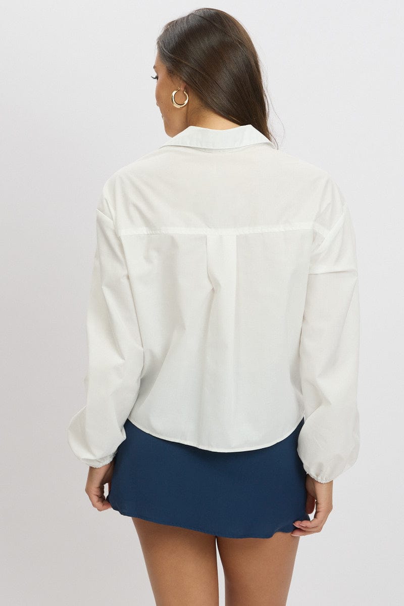 White Tie  Up Front Top Long Sleeve for Ally Fashion