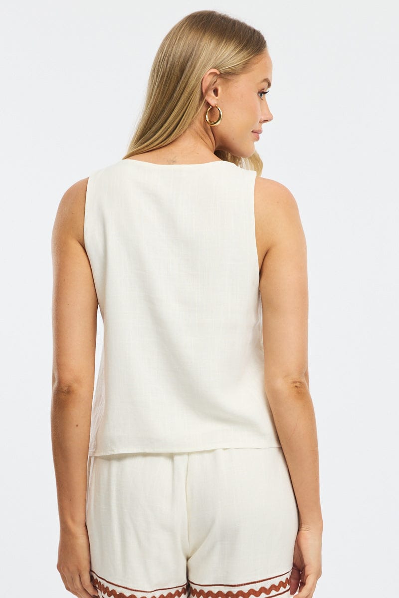 White Tie Up Vest Linen for Ally Fashion