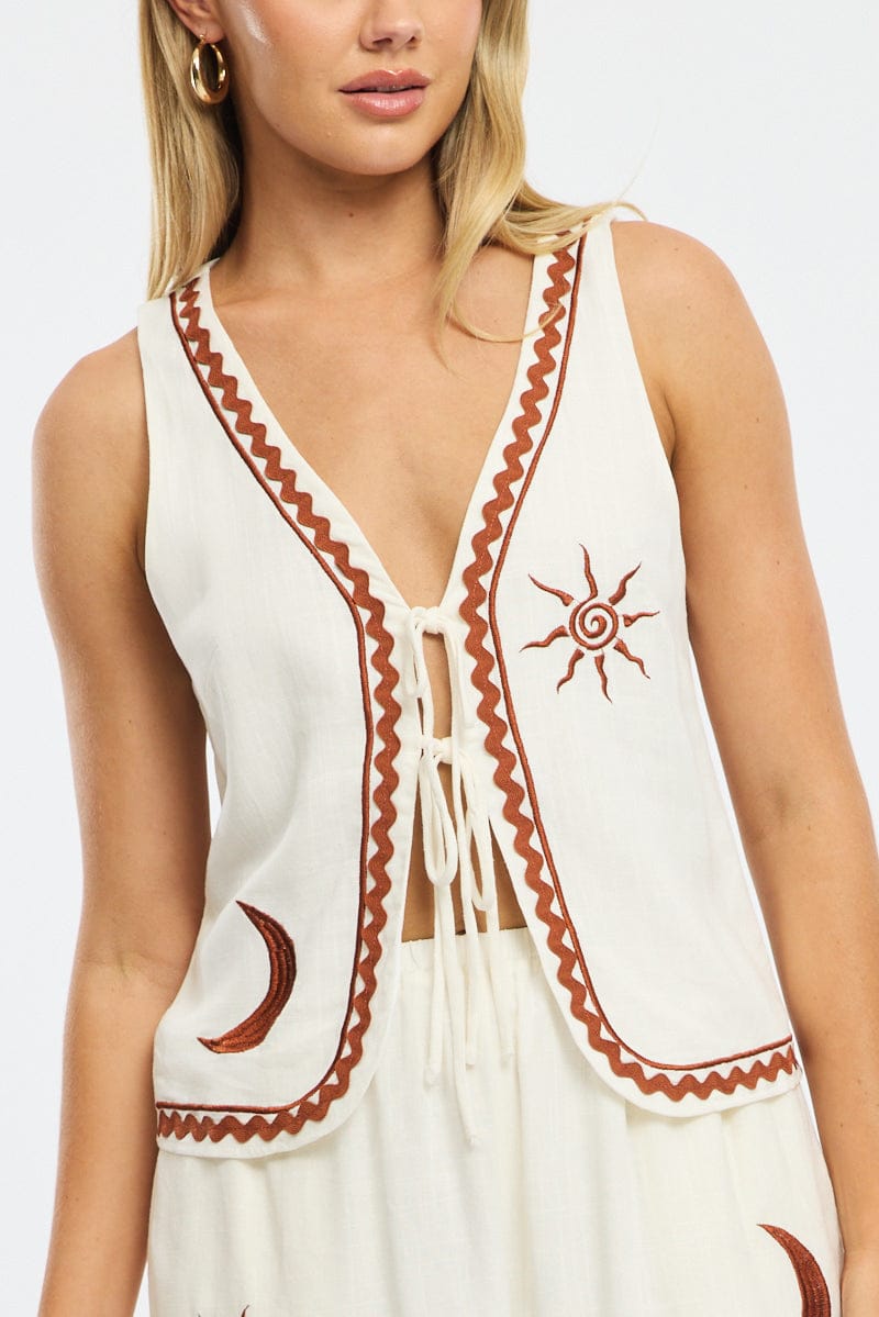 White Tie Up Vest Linen for Ally Fashion