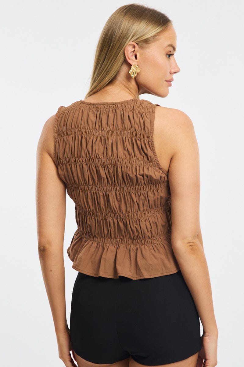 Brown Creased Top Tie Up for Ally Fashion