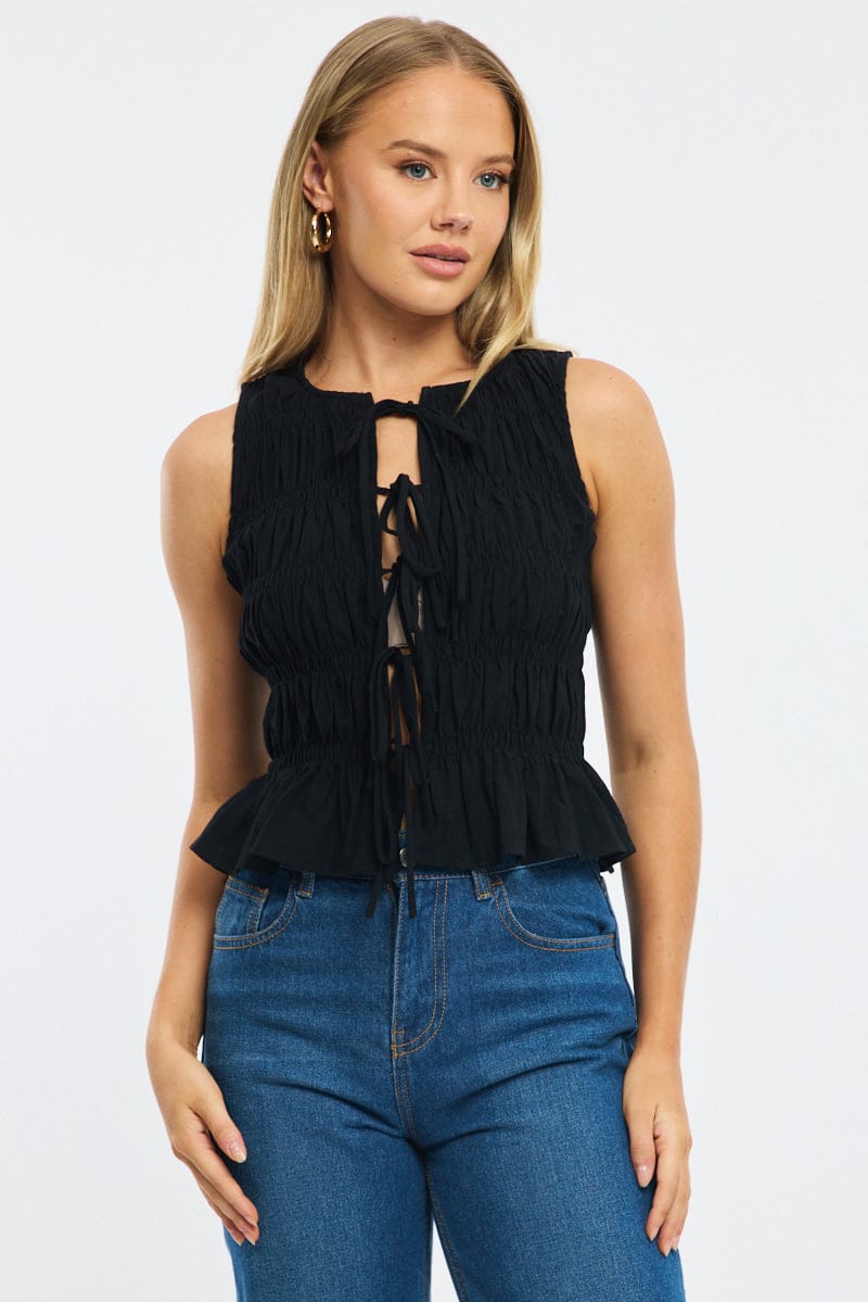 Black Creased Top Tie Up for Ally Fashion