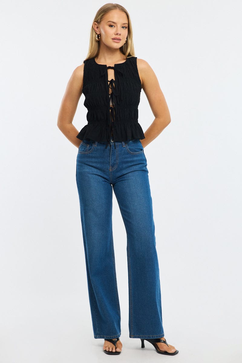 Black Creased Top Tie Up for Ally Fashion
