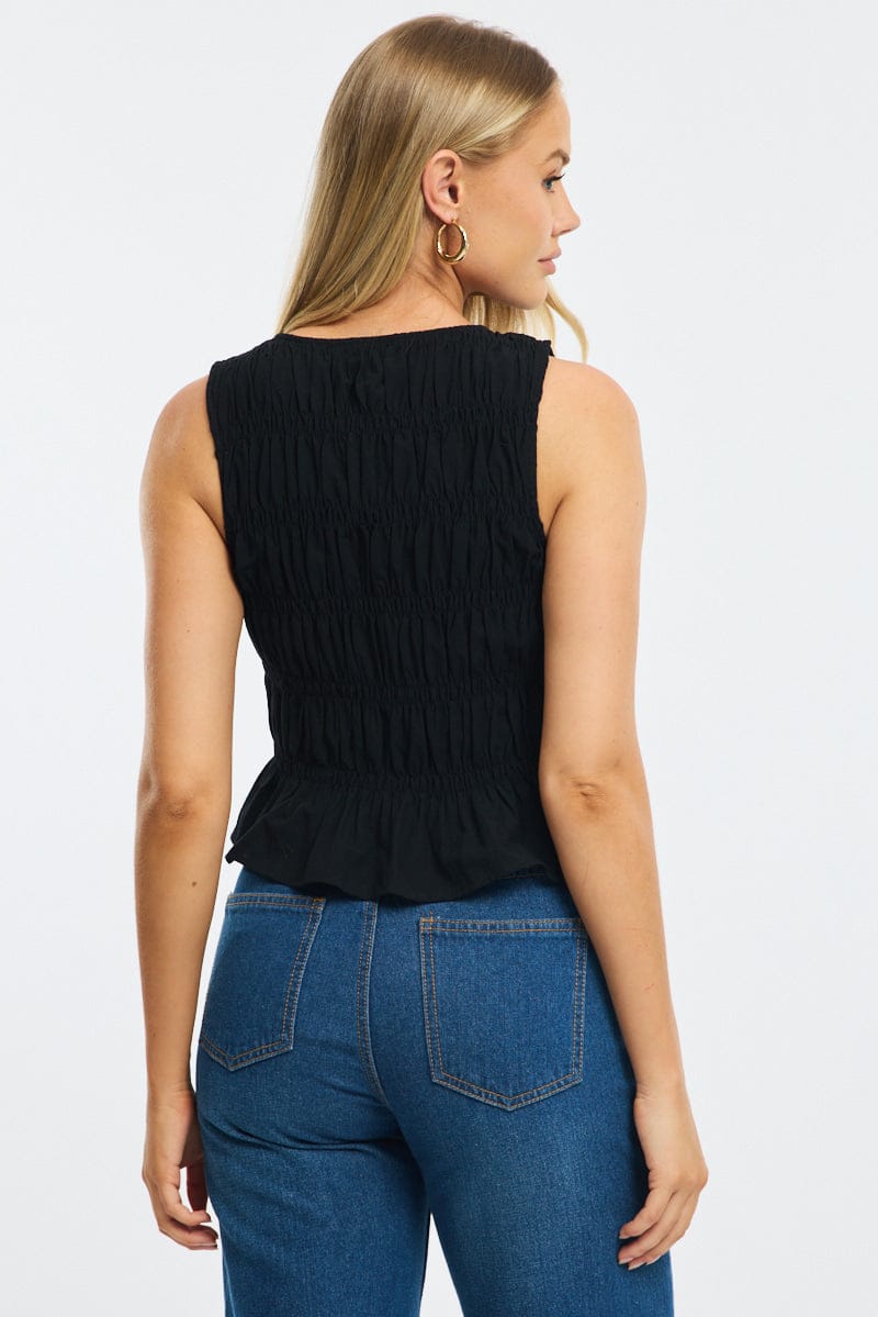 Black Creased Top Tie Up for Ally Fashion
