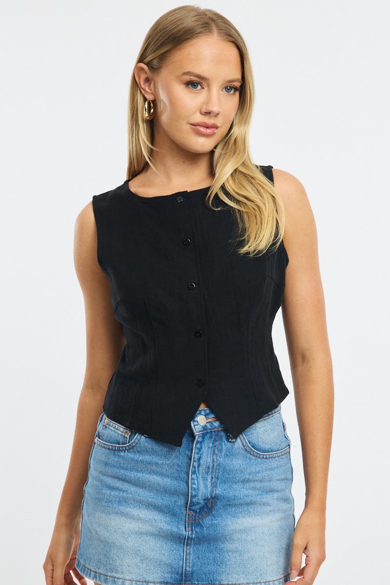Black Waistcoat Crew Neck for Ally Fashion