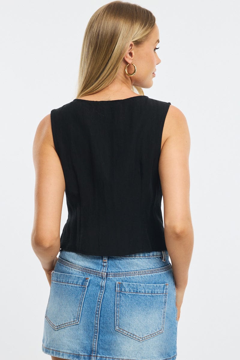 Black Waistcoat Crew Neck for Ally Fashion