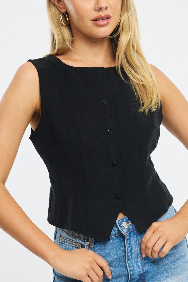 Black Waistcoat Crew Neck for Ally Fashion