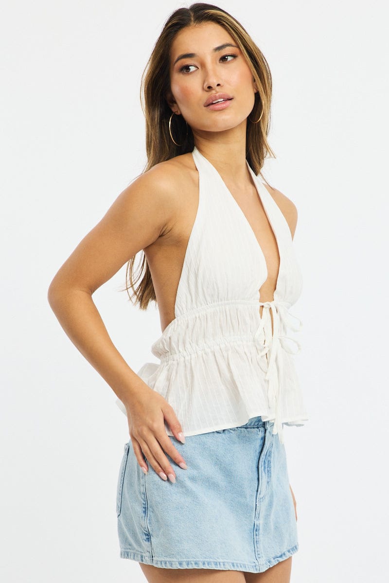 White Tie Up Vest  Halter Neck for Ally Fashion