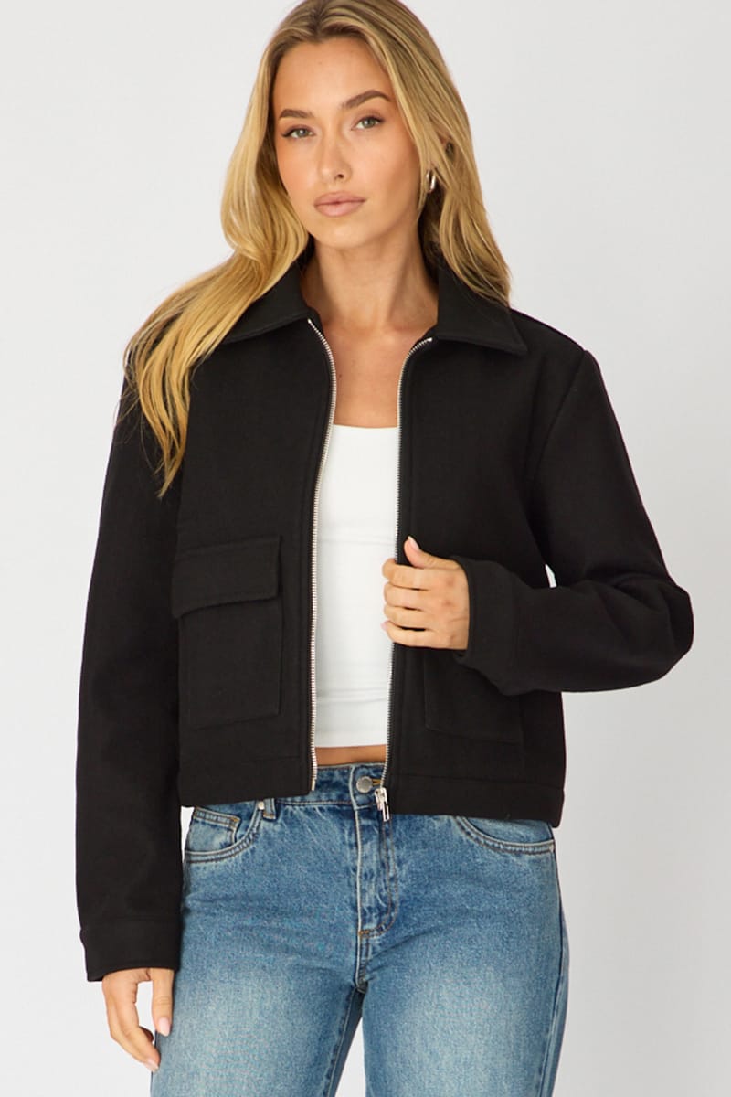 Black Zip Front Jacket for Ally Fashion