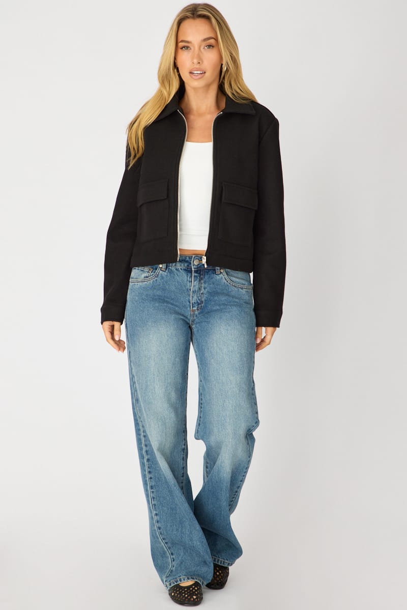 Black Zip Front Jacket for Ally Fashion