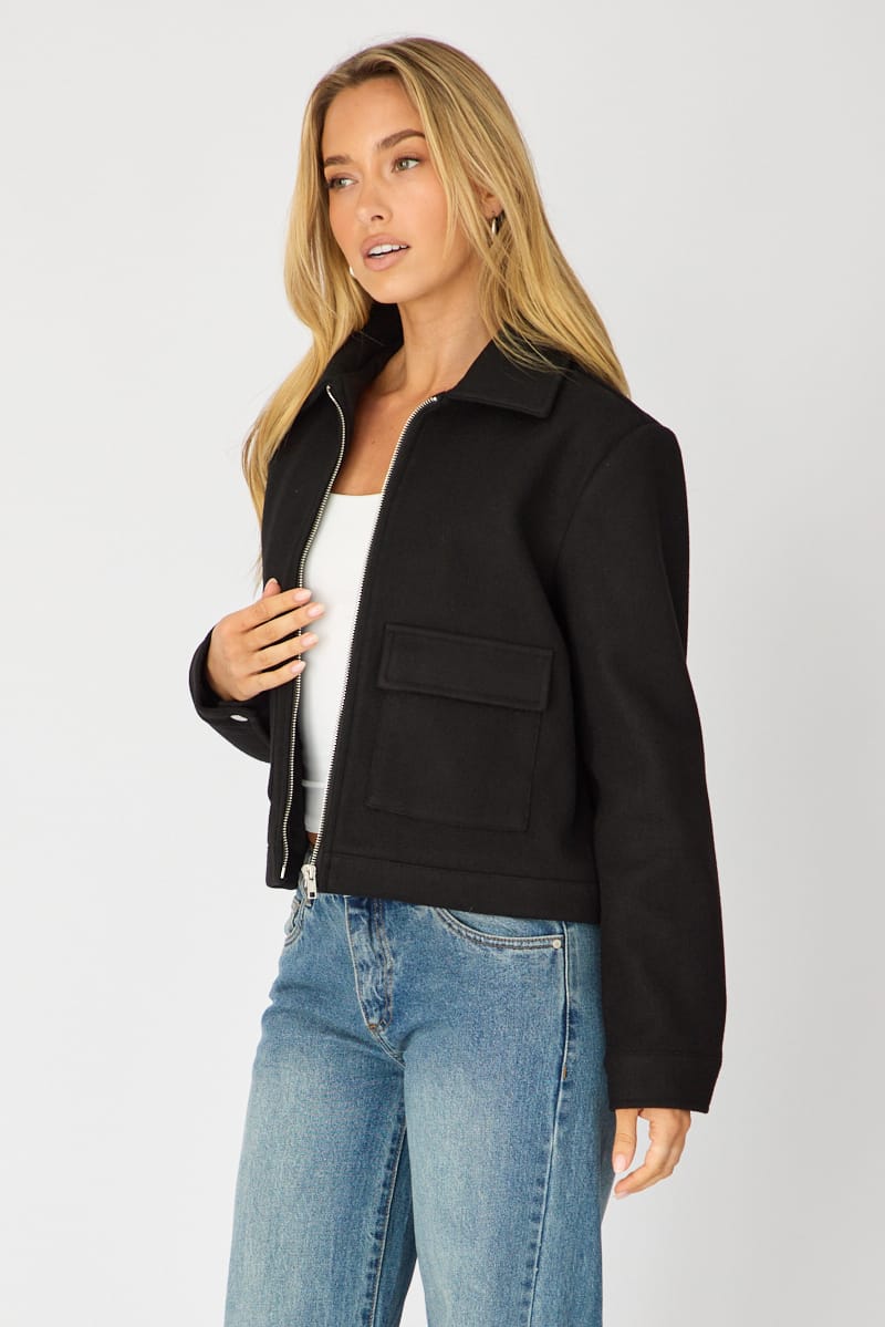 Black Zip Front Jacket for Ally Fashion