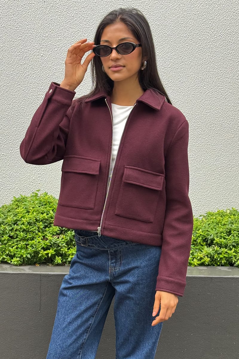Red Zip Front Jacket for Ally Fashion