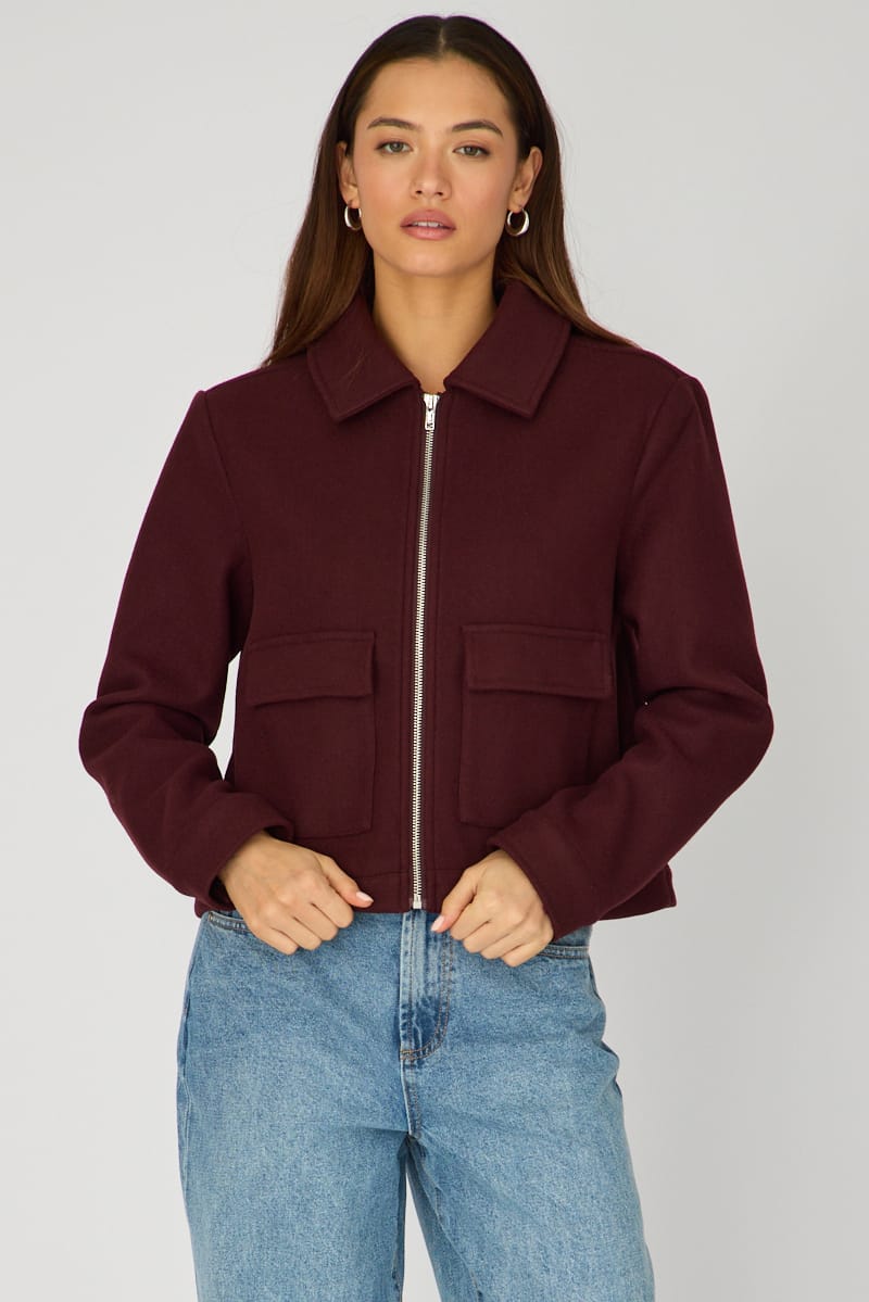 Red Zip Front Jacket for Ally Fashion