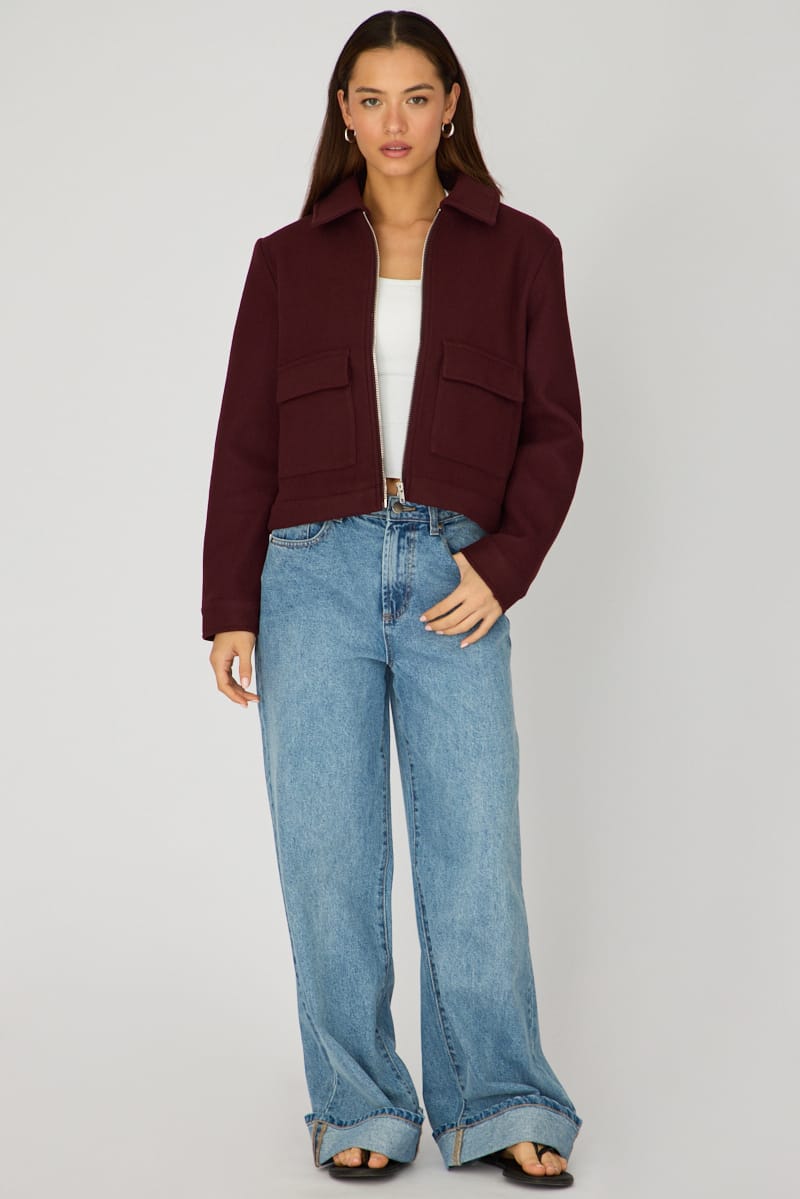 Red Zip Front Jacket for Ally Fashion