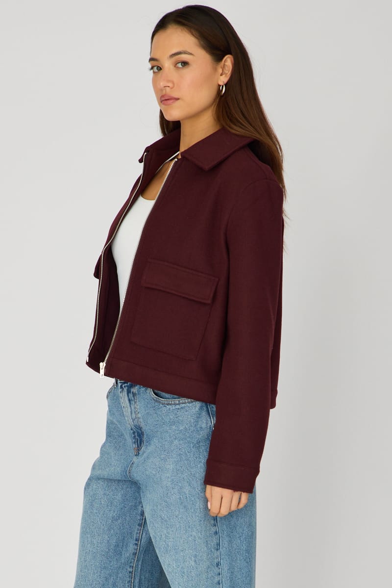 Red Zip Front Jacket for Ally Fashion