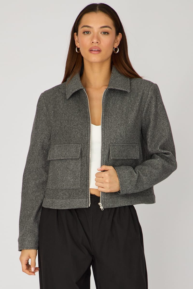 Grey Zip Front Jacket for Ally Fashion