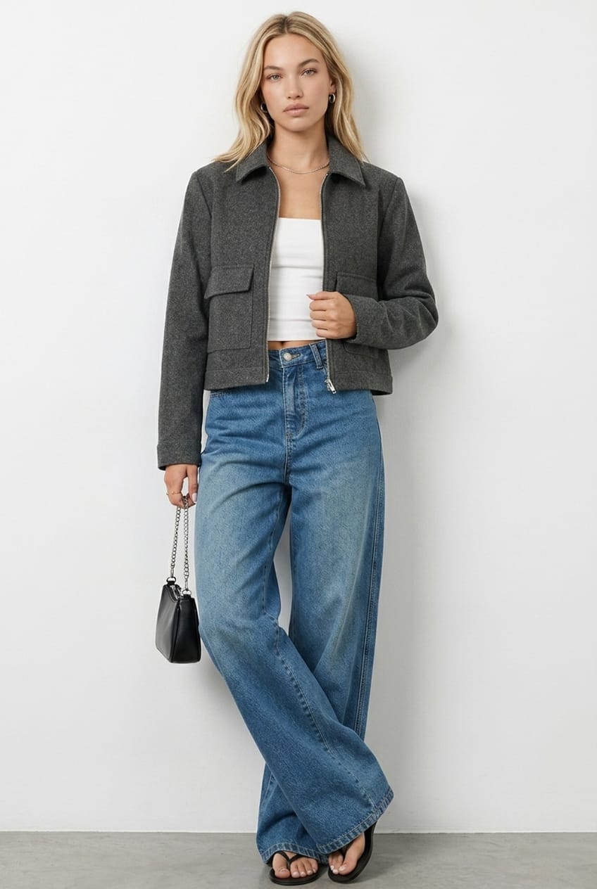 Grey Zip-Front Jacket from Ally Fashion