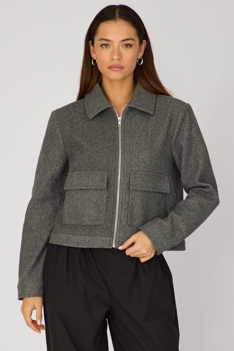Grey Zip Front Jacket for Ally Fashion
