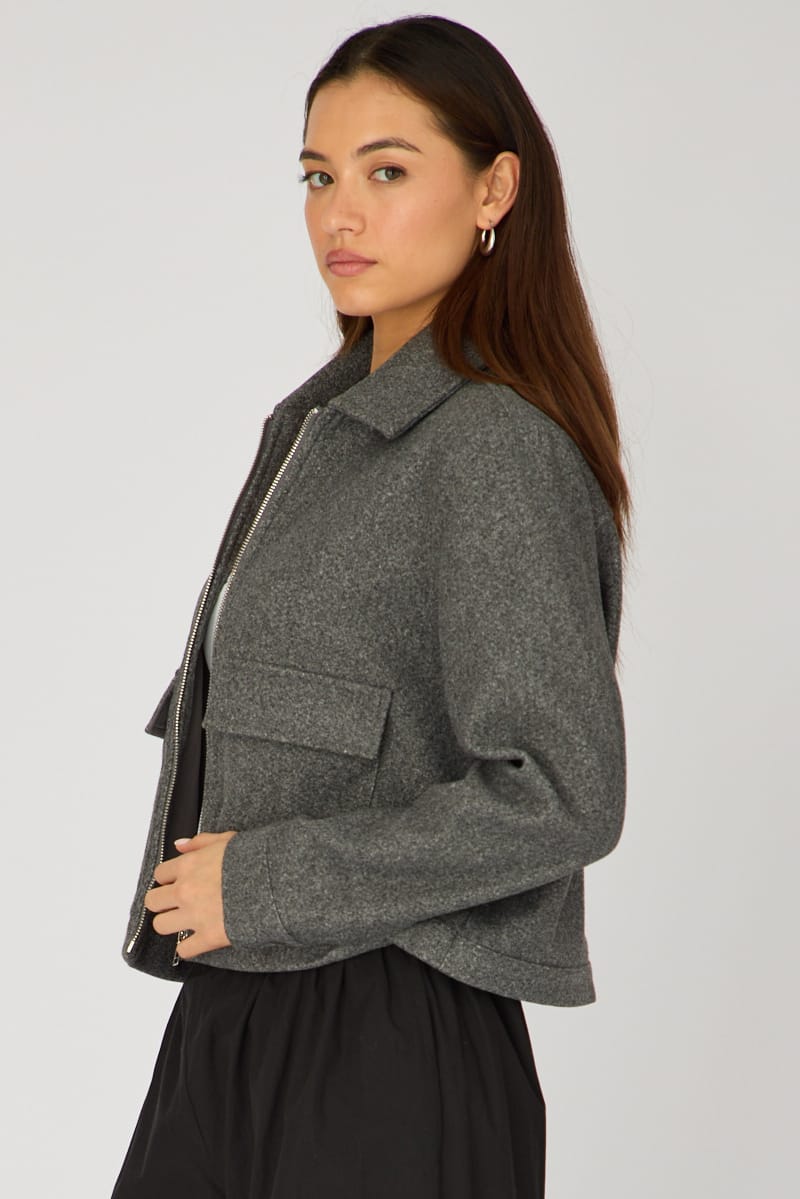 Grey Zip Front Jacket for Ally Fashion