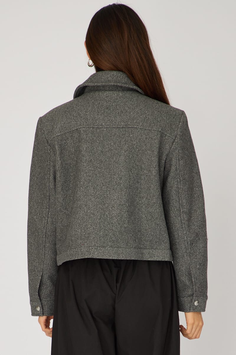 Grey Zip Front Jacket for Ally Fashion