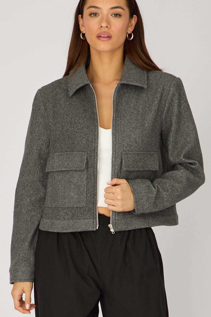 Grey Zip Front Jacket for Ally Fashion