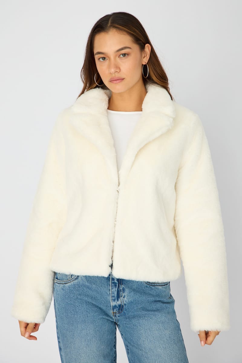 White Fur Jacket Collared for Ally Fashion