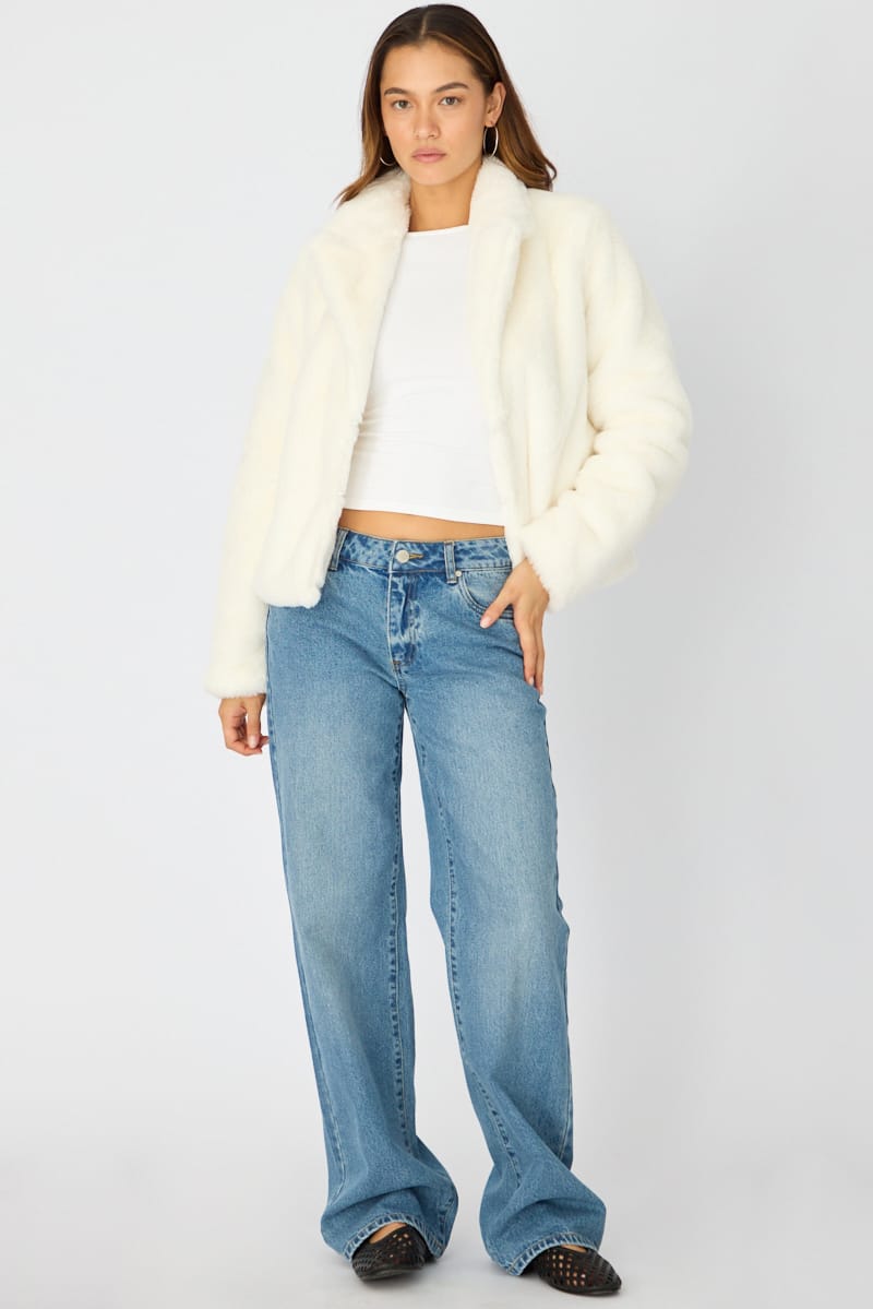 White Fur Jacket Collared for Ally Fashion