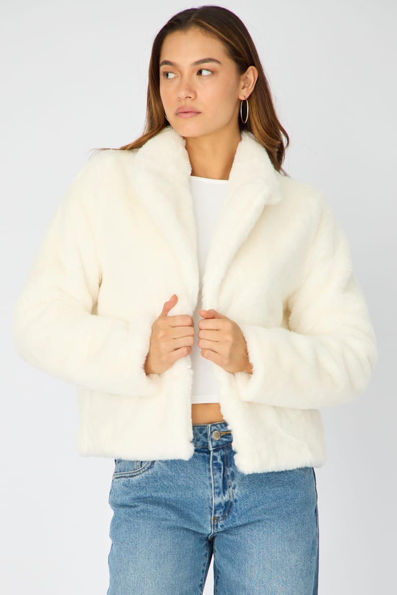 White Fur Jacket Collared for Ally Fashion