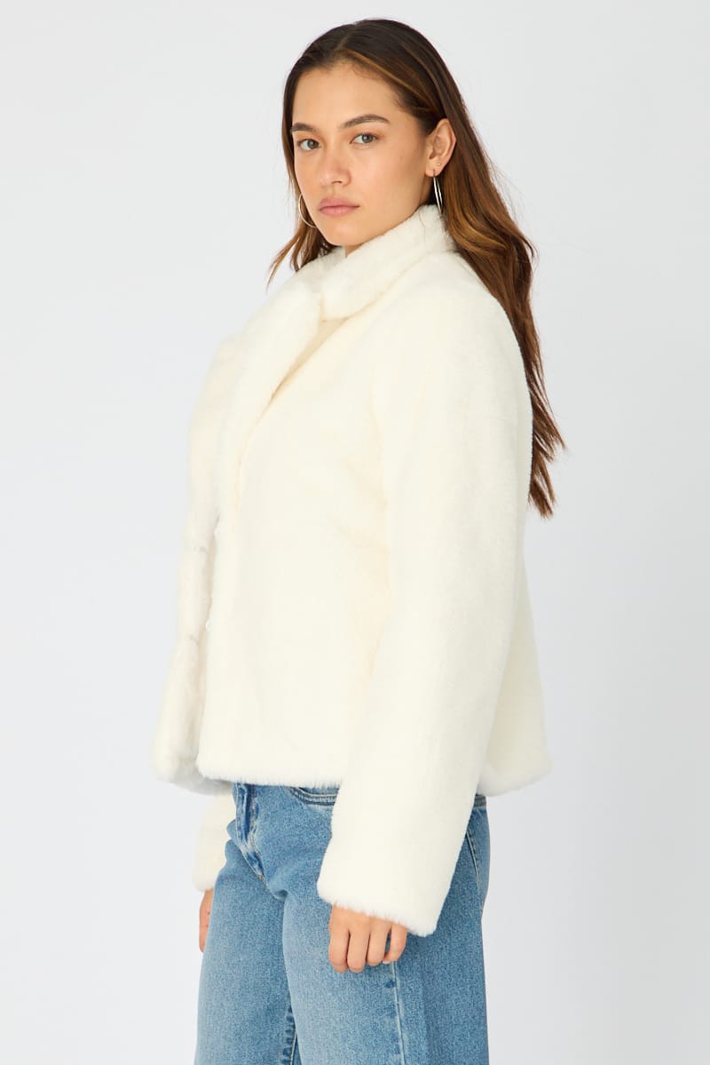White Fur Jacket Collared for Ally Fashion