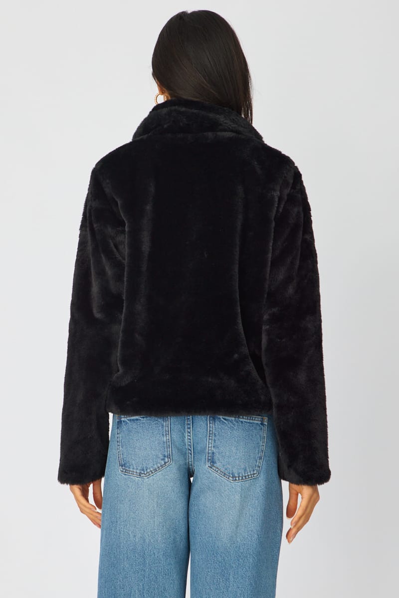 Black Fur Jacket Collared for Ally Fashion