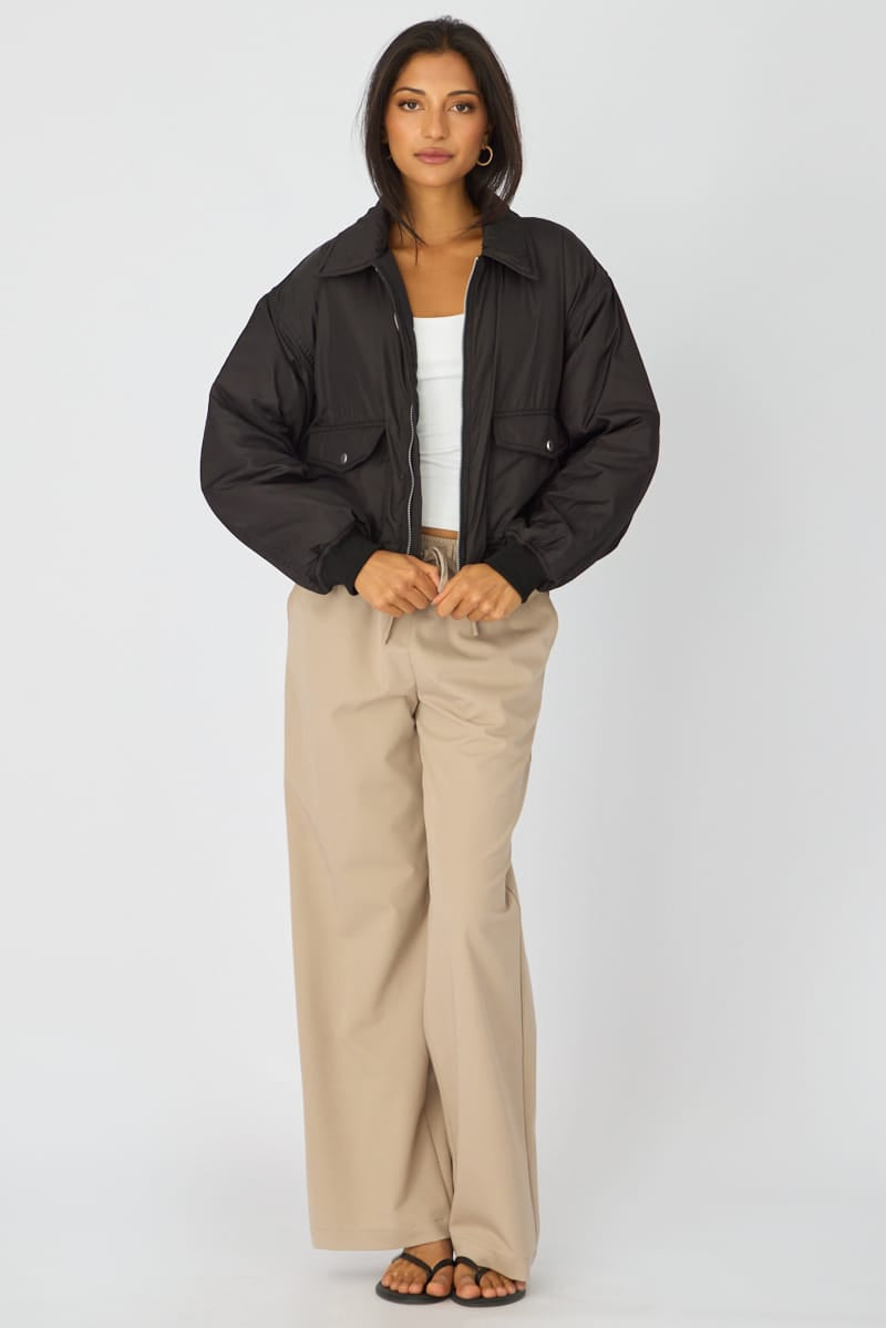 Black Bomber Jacket Collared for Ally Fashion