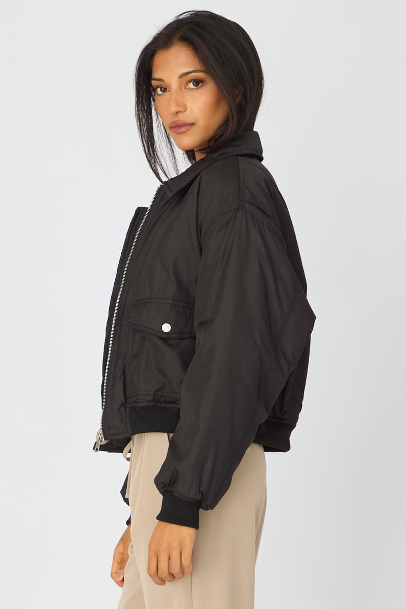 Black Bomber Jacket Collared for Ally Fashion