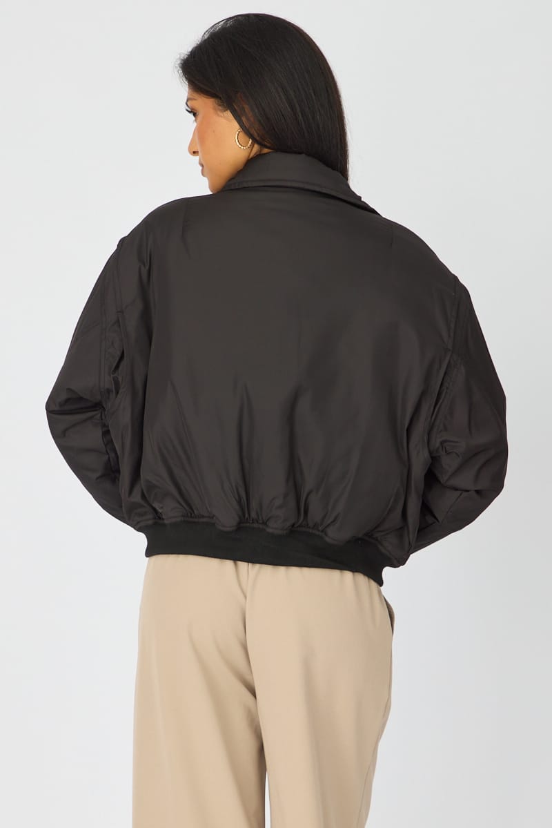 Black Bomber Jacket Collared for Ally Fashion