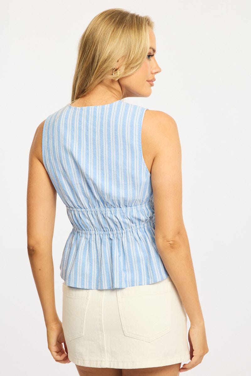 Blue Stripe Tie Up Vest Sleeveless for Ally Fashion