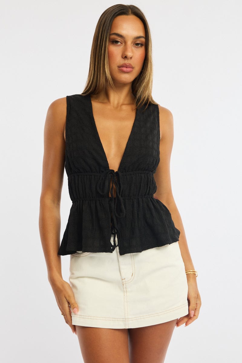 Black Tie Up Vest Sleeveless for Ally Fashion