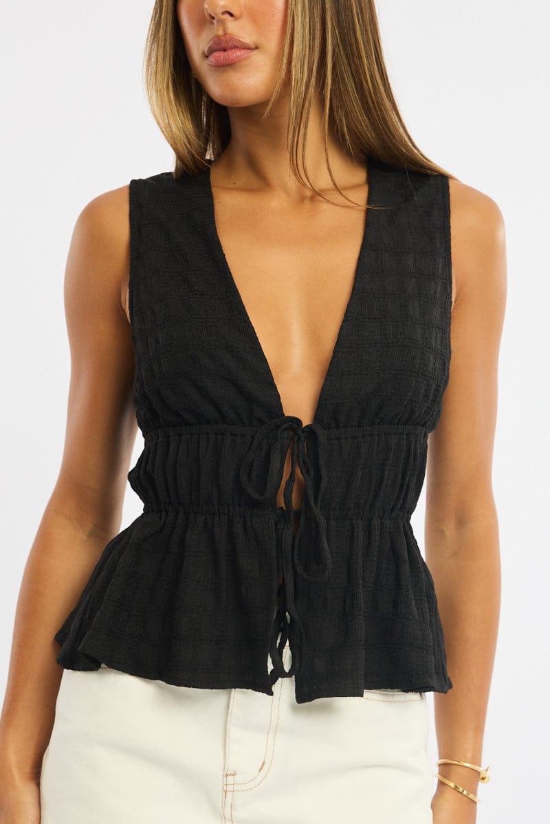 Black Tie Up Vest Sleeveless for Ally Fashion