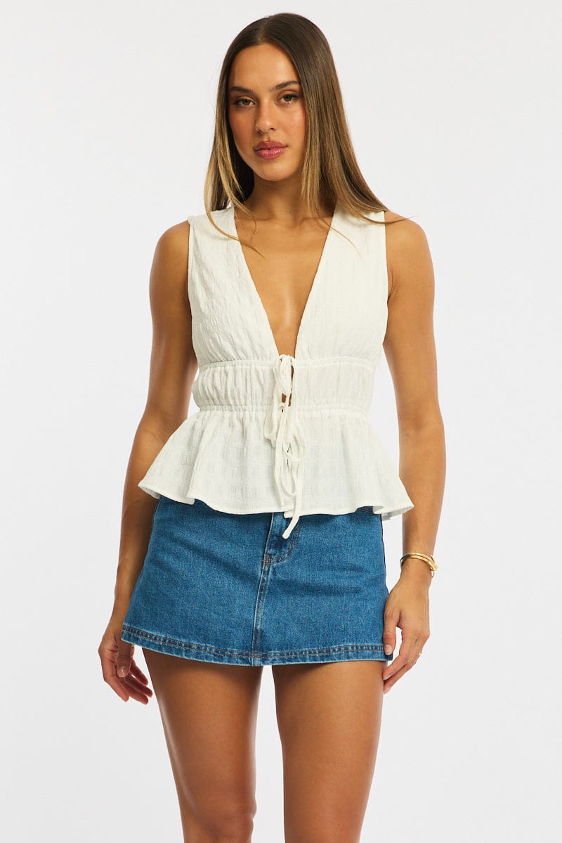 White Tie Up Vest Sleeveless for Ally Fashion