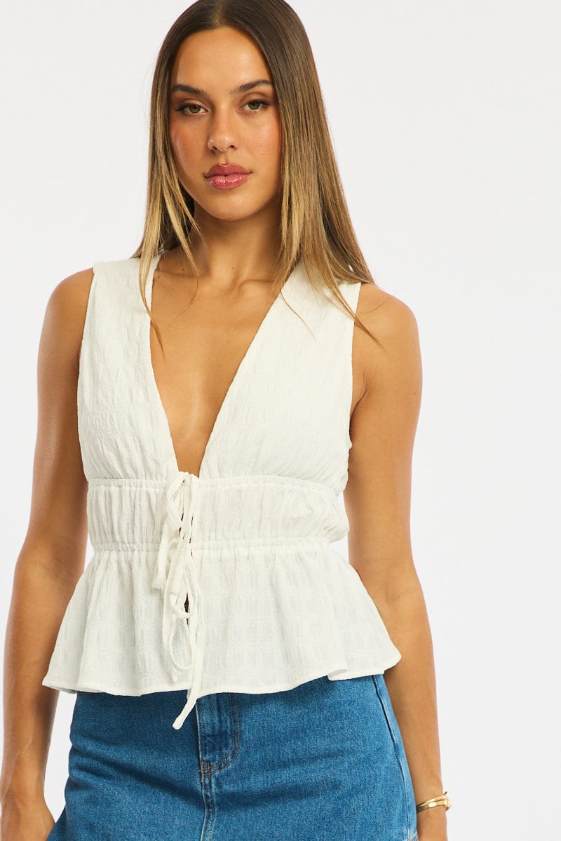 White Tie Up Vest Sleeveless for Ally Fashion