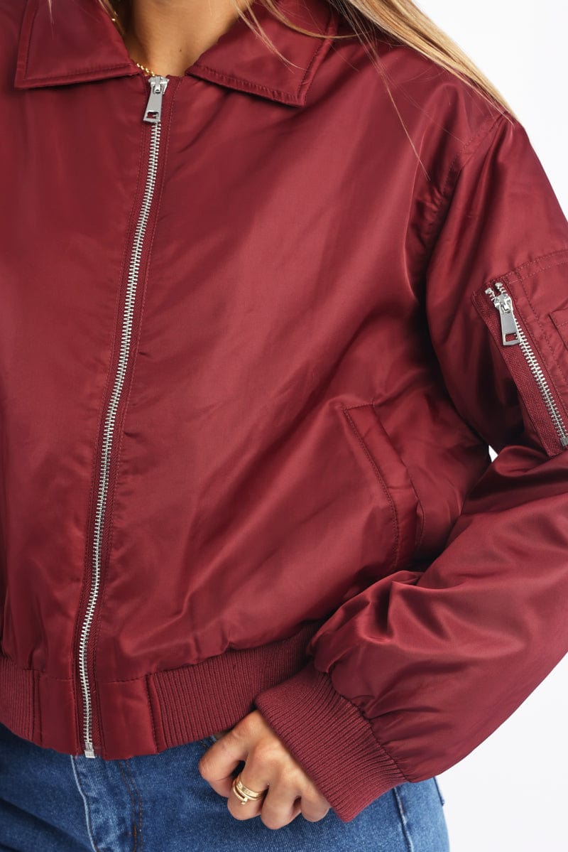 Red Bomber Jacket Collared for Ally Fashion