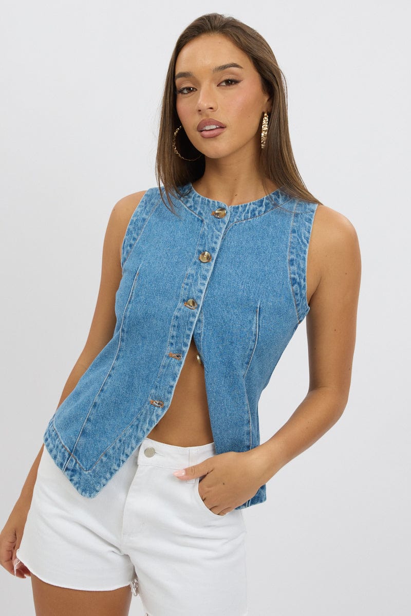 Denim High Neck Vest for Ally Fashion