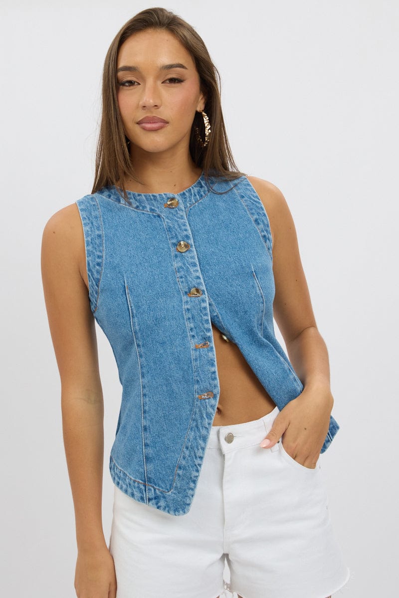 Denim High Neck Vest Ally Fashion - Main Image