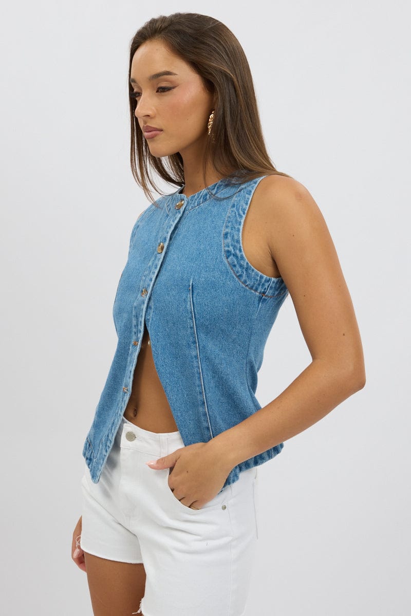 Denim High Neck Vest for Ally Fashion