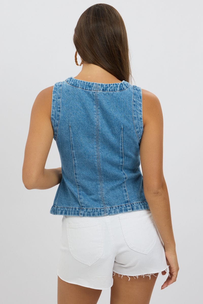 Denim High Neck Vest for Ally Fashion