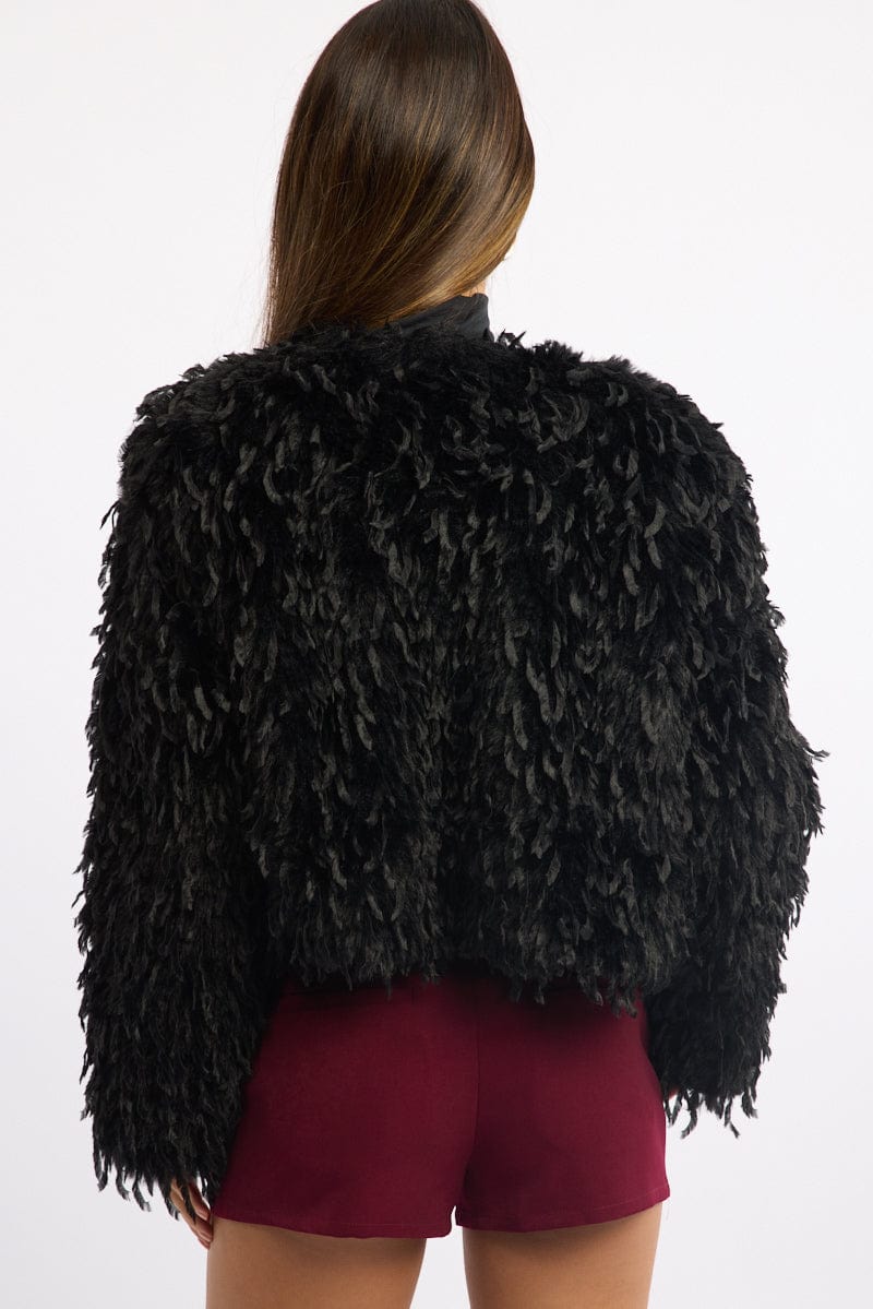 Black Faux Fur Jacket | Ally Fashion