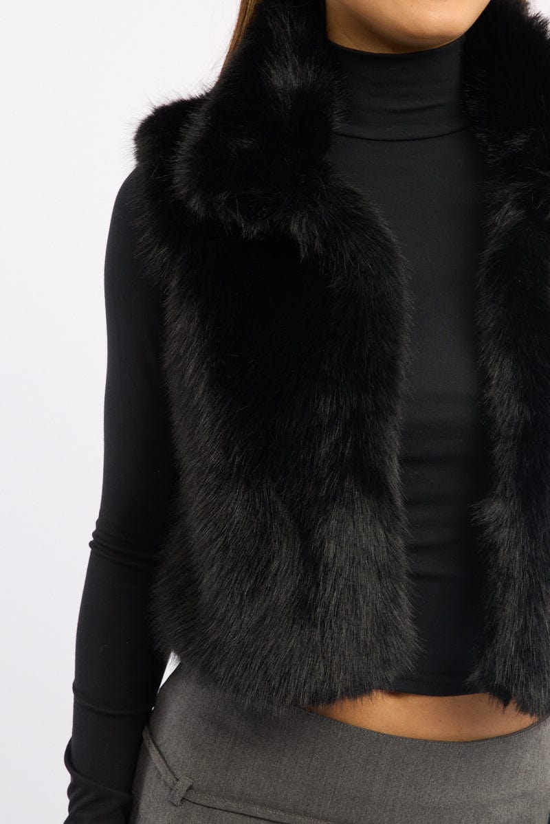 Gilet Womens Oasis Black Fur Gilet Dark Green Real Mink Fur