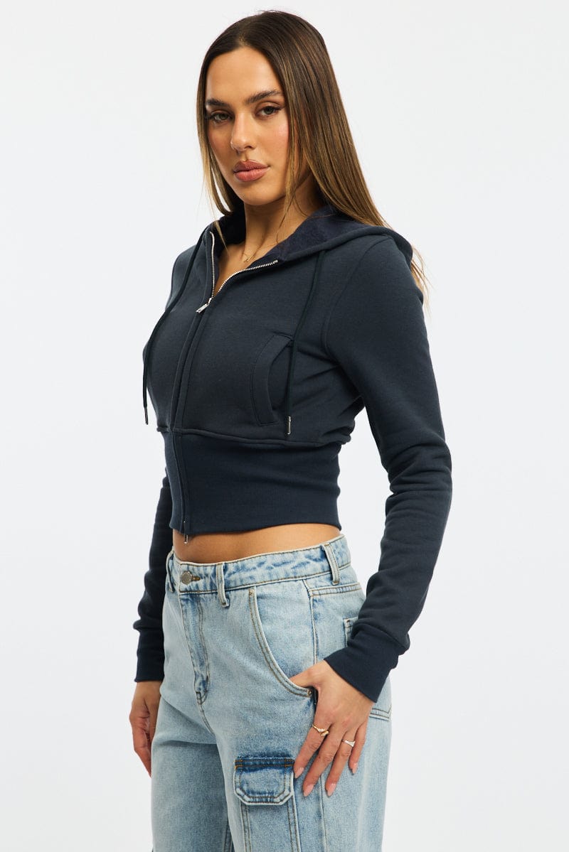 Blue Zip Through Hoodie for Ally Fashion