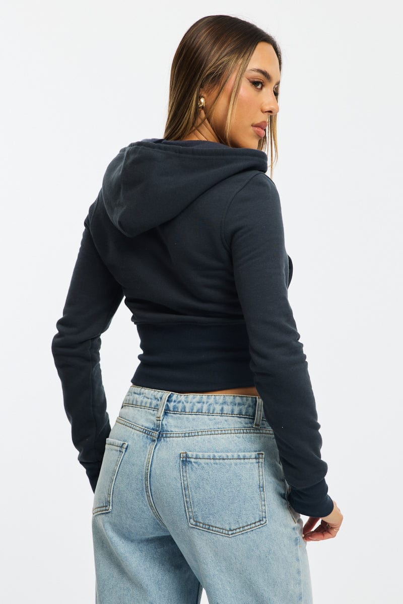 Blue Zip Through Hoodie for Ally Fashion